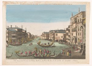 Gezicht op de Canal Grande met gondels, het Palazzo Balbori en de Ponte Rialto te Venetië A Canal Grande, a Balbori-palota, a Realto-híd és a gondolafesztivál Velencében (cím a tárgyon) alkotó: Beauvais