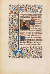 Maurus apát bottal és könyvvel, 1440-50 körül (tempera, aranylevél, festék és tinta pergamenen) alkotó: Bedford Master Workshop