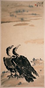 Két kormorán (függő tekercs és színes papír) alkotó: Beihong Xu
