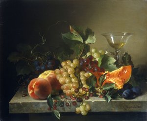 Csendélet gyümölccsel egy kőpárkányon, 1858 alkotó: Bela Schaffer