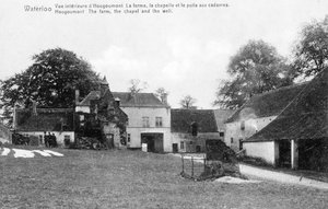 Hougoumont farm, Wellington fontos stratégiai helyszíne a waterlooi csata idején, emlékképeslap, 1912 körül (fénykép)
