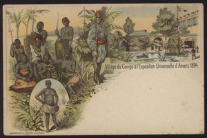 A kongói falu az Exposition Internationale d"Anvers kiállításon, Antwerpen, Belgium, 1894 alkotó: Belgian School