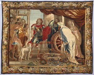 Nagy Sándor király átvágja a gordiuszi csomót. A brüsszeli manufaktúrákban készült gobelin. XVI. századi Genezis, Musei di Strada Nuova alkotó: Belgian School