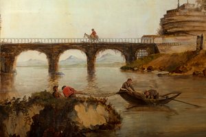 Hátul a második hátsó szoba, tárgyaló, falfestmények klasszikus stílusú vidéki jelenetekkel, valószínűleg 1810 körül, 2. jelenet alkotó: Belgian School