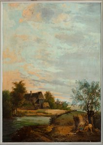 Hátul a második hátsó szoba, tárgyaló, falfestmények klasszikus stílusú vidéki jelenetekkel, valószínűleg 1810 körül, 7. jelenet alkotó: Belgian School