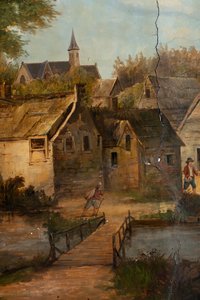 Hátul a második hátsó szoba, tárgyaló, falfestmények klasszikus stílusú vidéki jelenetekkel, valószínűleg 1810 körül, 3. jelenet alkotó: Belgian School