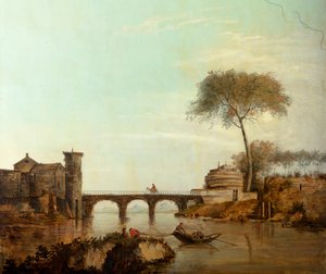 Hátul a második hátsó szoba, tárgyaló, falfestmények klasszikus stílusú vidéki jelenetekkel, valószínűleg 1810 körül, 2. jelenet alkotó: Belgian School