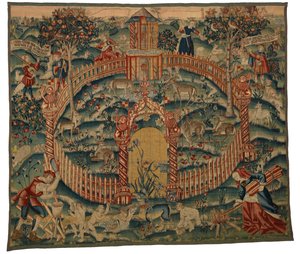 Gobelin, Park au Cerfs, készült Tournaiban, Belgiumban, 1500 körül (gyapjú) alkotó: Belgian School