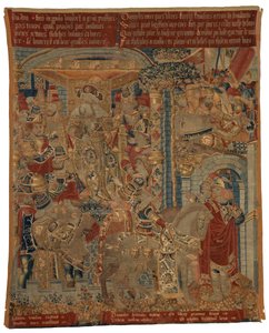 Tapestry, Three Scenes from the Trojan War, or Ulysses and Diomedes as Ambassadors at the Court of King Priam, Claiming the Return of Helen, made in Tournai alkotó: Belgian School