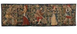 Szüretelőket ábrázoló kárpittöredék, valószínűleg Tournaiból, 1460-70 körül (gyapjú) alkotó: Belgian School
