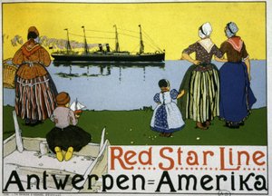Transzatlanti járat Antwerpen/Amerika. A Red Star Line reklámja, 1900 körül (nyomat) alkotó: Belgian School