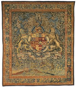 Zöld kárpit Robert Dudley, Leicester grófjának karjaival (a 47,1-es pár egyike), készült Flandriában, Belgiumban, 1570-85 körül (gyapjú és selyem) alkotó: Belgian School