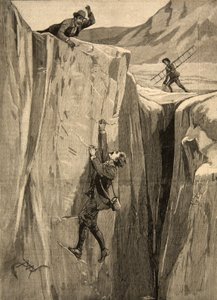 Egy turista, aki egy hasadékban lóg az Alpokban, a Le Petit Parisienből, 1891. augusztus 23.