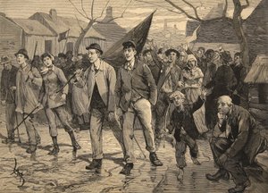 Általános sztrájk Belgiumban - A bányászok menetelése a Hainutban, a "Le Petit Parisien"-ből, 1891. május 17.