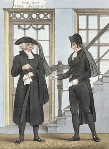Amszterdam temetkezési tisztviselői, illusztráció a „Hollandia Királyság északi tartományainak jelmezgyűjteményéből...”, Villeneuve, 1828. alkotó: Bendrik Greeven
