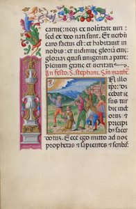 Szent István mártíromsága. A Santa Giustina evangéliumából (CBL W.107, f.4v). alkotó: Benedetto Bordone