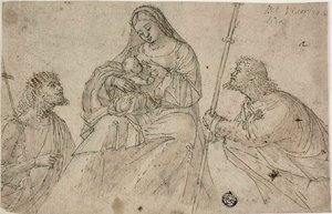 Szűzanya és gyermeke Keresztelő Szent János és Rókus szentekkel alkotó: Benedetto Carpaccio