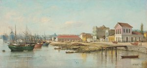 Benedito Calixto - Porto do Bispo, Santos, SP, a tenger felől nézve, 1887 alkotó: Benedito Calixto