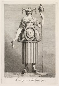Masquerade à la Grecque: Pásztorlány à la Grecque 4. tábla, 1771. alkotó: Benigno Bossi