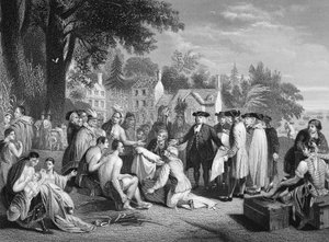 William Penn szerződése az indiánokkal, W. French metszete (litho)