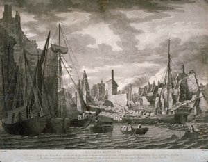 Kilátás a londoni Ratcliffe körzetre, az 1794. július 23-i tűzvész utáni romokkal alkotó: Benjamin Burnell