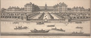 A Chelsea-i Királyi Kórház hátsó frontja, 1756-ban megjelent (rézmetszet)