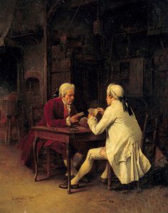 Eugene Fichel (1826-1895) kártyajátékosok festménye 1863 V. 0,27x0,22 m