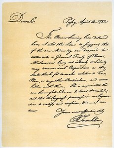 Benjamin Franklin levele David Hartley képviselőnek, 1782. április 14.