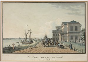 Kilátás a Tauride-palotára – Benjamin Paterssen (1748-1815). Rézkarc, akvarell, 1806 előtt. Szentpétervári Állami Történeti Múzeum alkotó: Benjamin Patersson