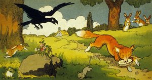 La Fontaine meséje: A varjú és a róka (illusztráció, 1949)