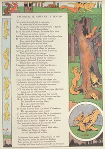 A mókus, a kutya és a róka, Jean de La Fontaine (1621-95) „Fables” című művéből (színes metszet)