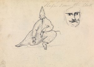 Tanulmány egy ülő férfiról, hegyes kalapot viselőről alkotó: Benjamin Robert Haydon