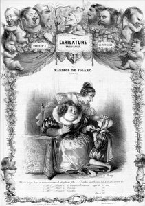 Figaro házassága, 11. felvonás, Suzanne és Almaviva grófnő szereplőivel: „” _ de lássátok ezt a taknyot, milyen csinos lányként... nem leszel ilyen szép? "" illusztráció, 1838.
