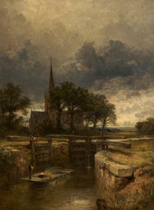Stratford-on-Avon templom és Lock alkotó: Benjamin Williams Leader