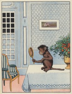 Majom nézi a tükörképét a tükörben alkotó: Benjamin Rabier