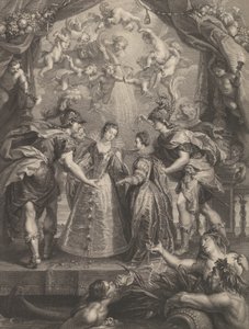 17. tábla: A két hercegnő cseréje Hendaye-ban, allegorikus jelenet Annával, 1707-1010 alkotó: Benoit Audran I