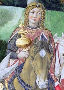 Lovasok a királyi kíséretben, részlet a Mágusok utazása ciklusból a kápolnában, 1460 körüli freskórészlet a 70606-ból alkotó: Benozzo di Lese di Sandro Gozzoli