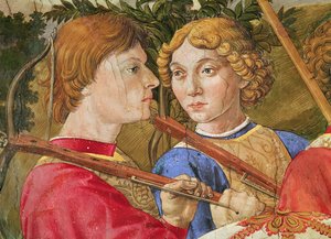 A mágusok körmenete, Lorenzo, the Magnificent vezetésével, Caspar mágus képében, két számszeríjász fejének részlete, 1459-1462