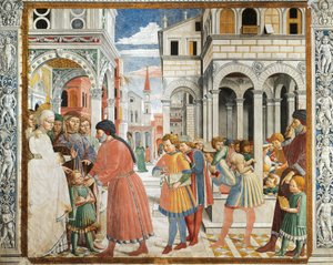 Szent Ágoston, akit szülei a tagaste-i nyelvtanárhoz visznek, Benozzo Gozzoli (1420-1497), freskó, Szent Ágoston-templom, San Gimignano (UNESCO Világörökségi lista). alkotó: Benozzo di Lese di Sandro Gozzoli