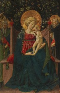 Szűz és gyermek Szent Domonkos és pápai szent között trónol, 1430-35 alkotó: Benozzo di Lese di Sandro Gozzoli