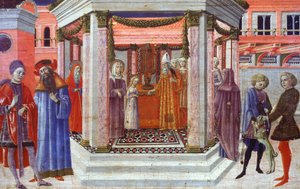 Mária bemutatása a templomban, Benvenuto di Giovanni (1436-1518) predella részlete