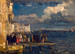 A velencei Festa del Redentore előkészületei Beppe Ciardi (1875-1932) festménye 1910-1915 Magántulajdonú gyűjtemény