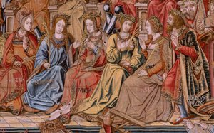Flamand kárpit. A kitüntetések sorozat. Honor (El Honor). A sorozat második kárpitja. Modell karikaturisták Bernard van Orley és Jan Gossaert (Mabuse) köréből. Gyártás Pieter van Aelst, Brüsszel. Kb. 1550. Szövet Arany, ezüst, selyem és gyapjú.