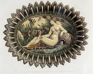 La nymph de Fontainebleau – Plat céramique, „Bernard Palissy munkája”, C. Delange és C. Borneman, Párizs