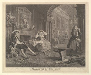 Házasság A-la-Mode, II. tábla, 1745. április. alkotó: Bernard Baron