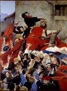 A gazember apoteózisa vagy Robert Macaire diadala Robert Macaire egy képzeletbeli figura, aki a banditát és a gátlástalan üzletembert szimbolizálja. Ő a korona képviselője, és éljenzi a tömeg. Maurice Boutet de Monvel festménye (1851-191