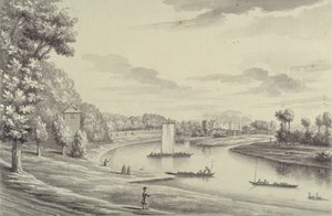 Nyugati nézet a Hampton Court Ferryről és a Hampton Churchről a távolban, 1731-33 (toll és fekete tinta, mosás fektetett papíron) alkotó: Bernard III Lens