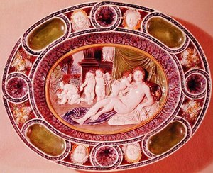 Termékenységet ábrázoló nőt ábrázoló ovális tányér (fajansz) alkotó: Bernard Palissy