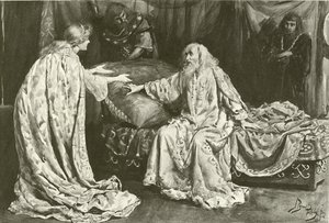 Miss Ellen Terry mint Cordelia, Mr Henry Irving mint Lear király (mélynyomás) alkotó: Bernard Partridge