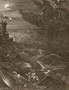 Leander átúszik a Hellesponton, hogy találkozzon hősnőjével, 1730 alkotó: Bernard Picart